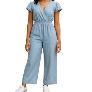 J. Crew Blue Denim Jumpsuit Wide Leg with Vintage Appeal Size 6